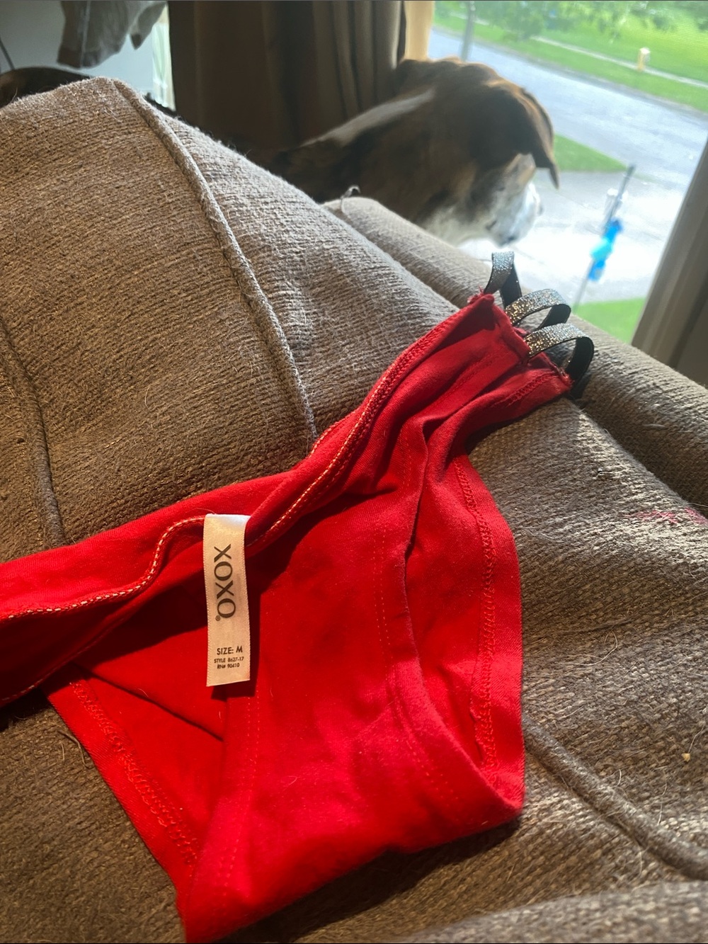 XOXO Bright Red Girls' Bikini Bottoms with Black Straps